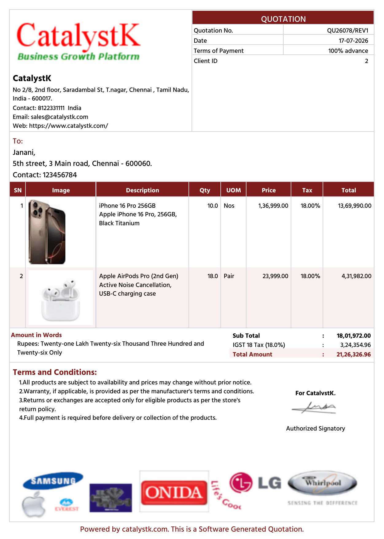 Free online quotation generator — crimson colour quotation template by CatalystK
