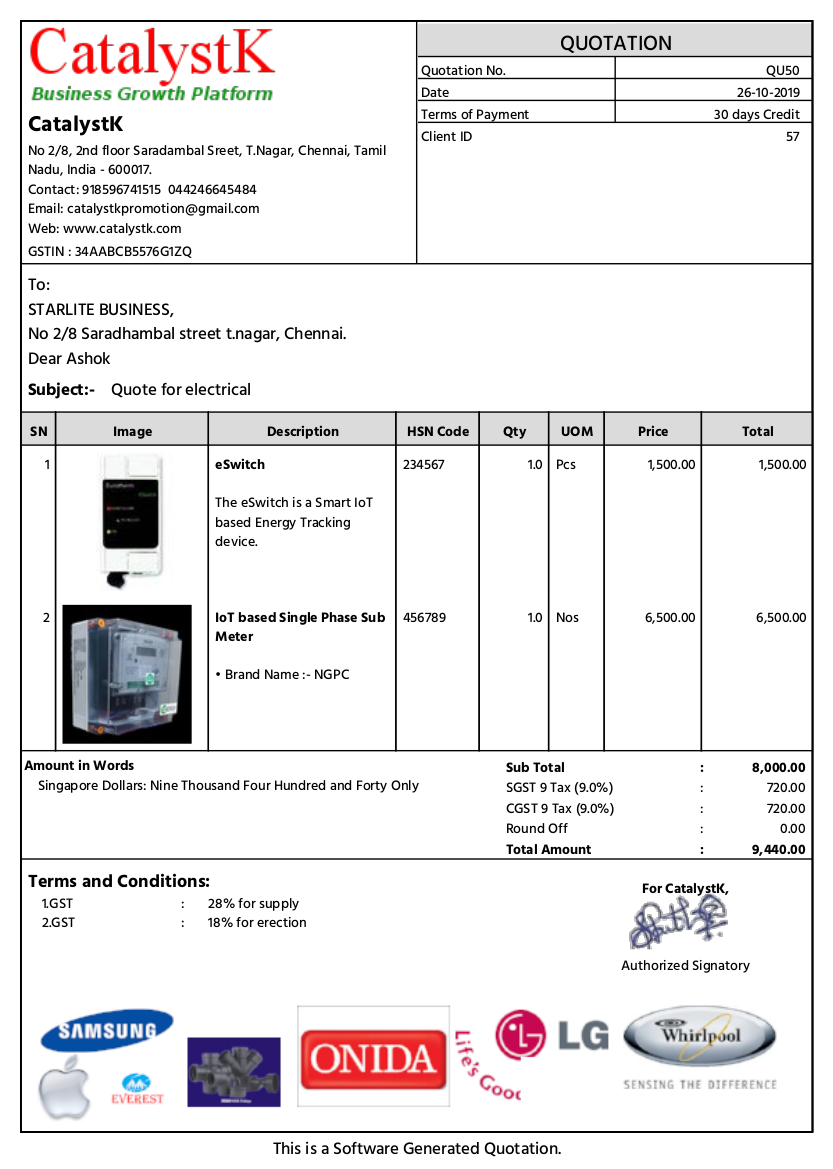 Electrical estimate software