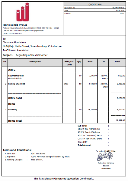 Sales quotation software