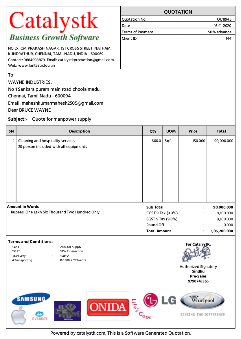 price quotation for manpower supply