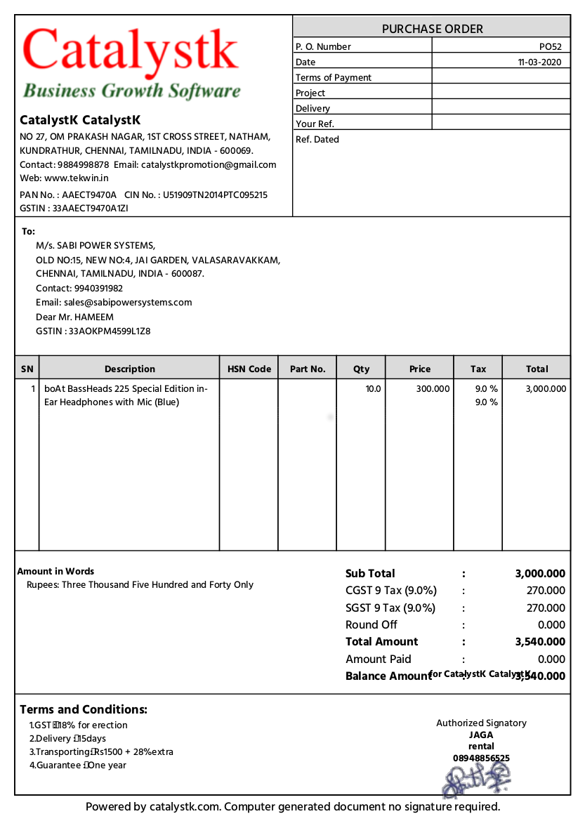 Invoice and purchase order software