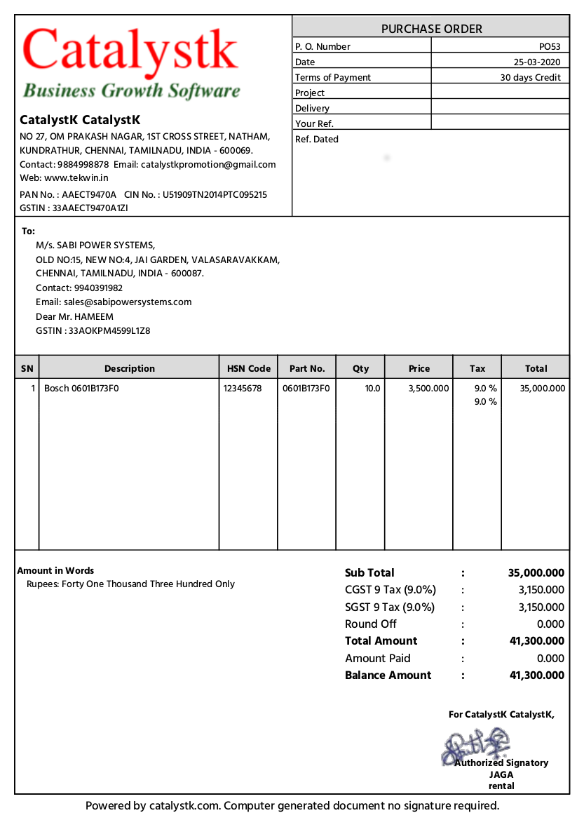 Web based purchase order system