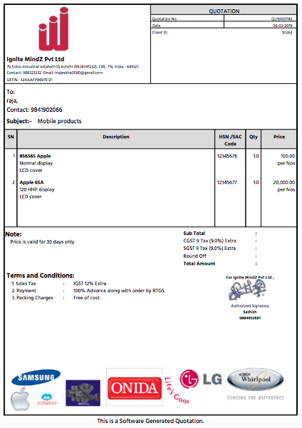 Price quotation format