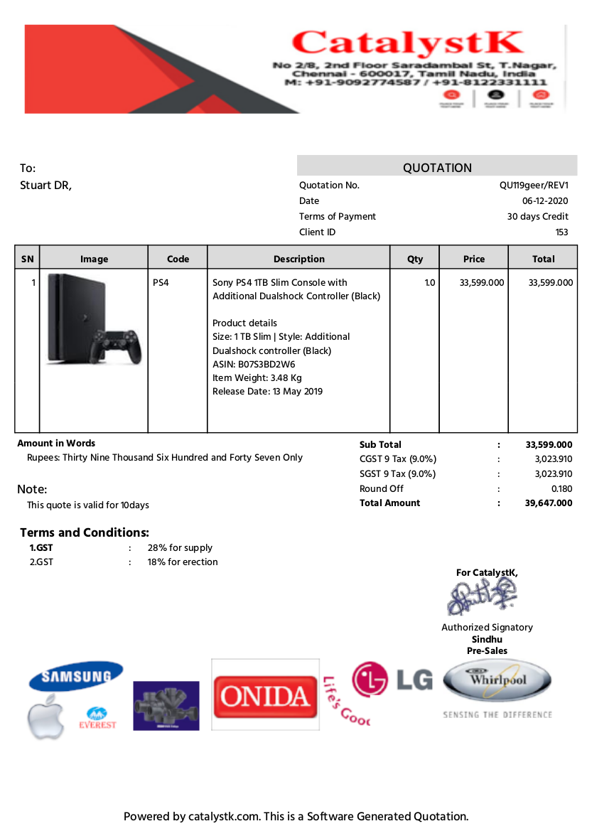 Price Quotation expiration date - Catalystk