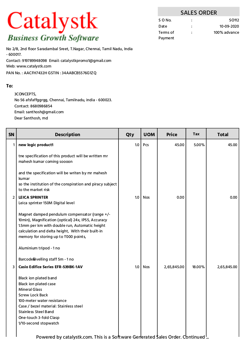 GST sales order format