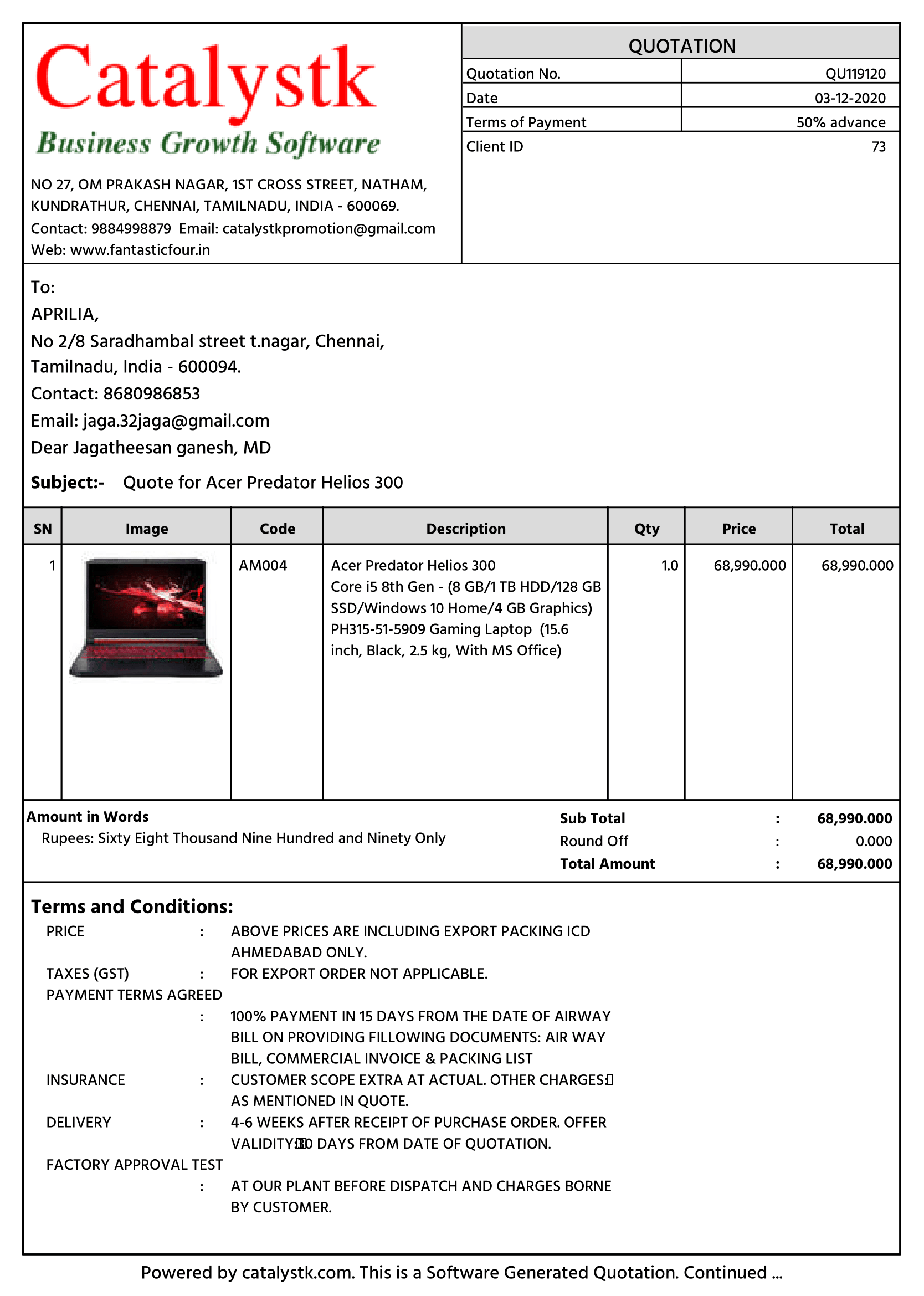 price quotation comparison